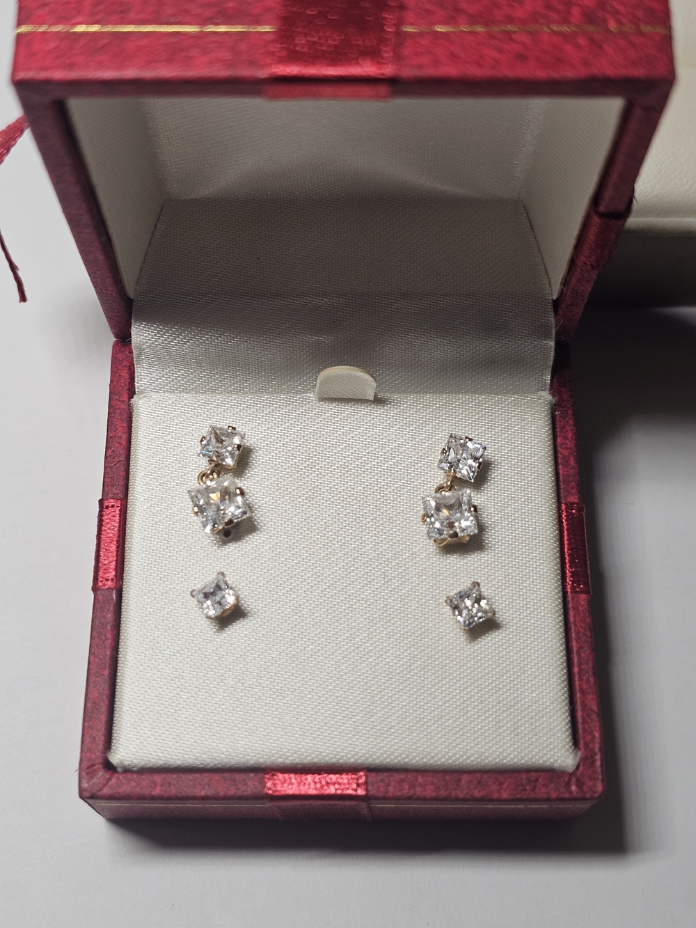 10k Gold Cubic Zirconia Stud and Drop Earring Set -